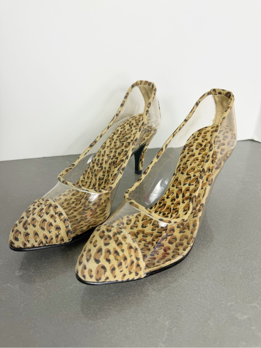 Vintage Else Anita Leopard Print Clear Heels pinup Pumps 6.5 narrow